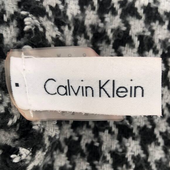 Calvin Klein Gray Black Fringe Mini Houndstooth Acrylic Soft Lightweight Scarf - Picture 2 of 9